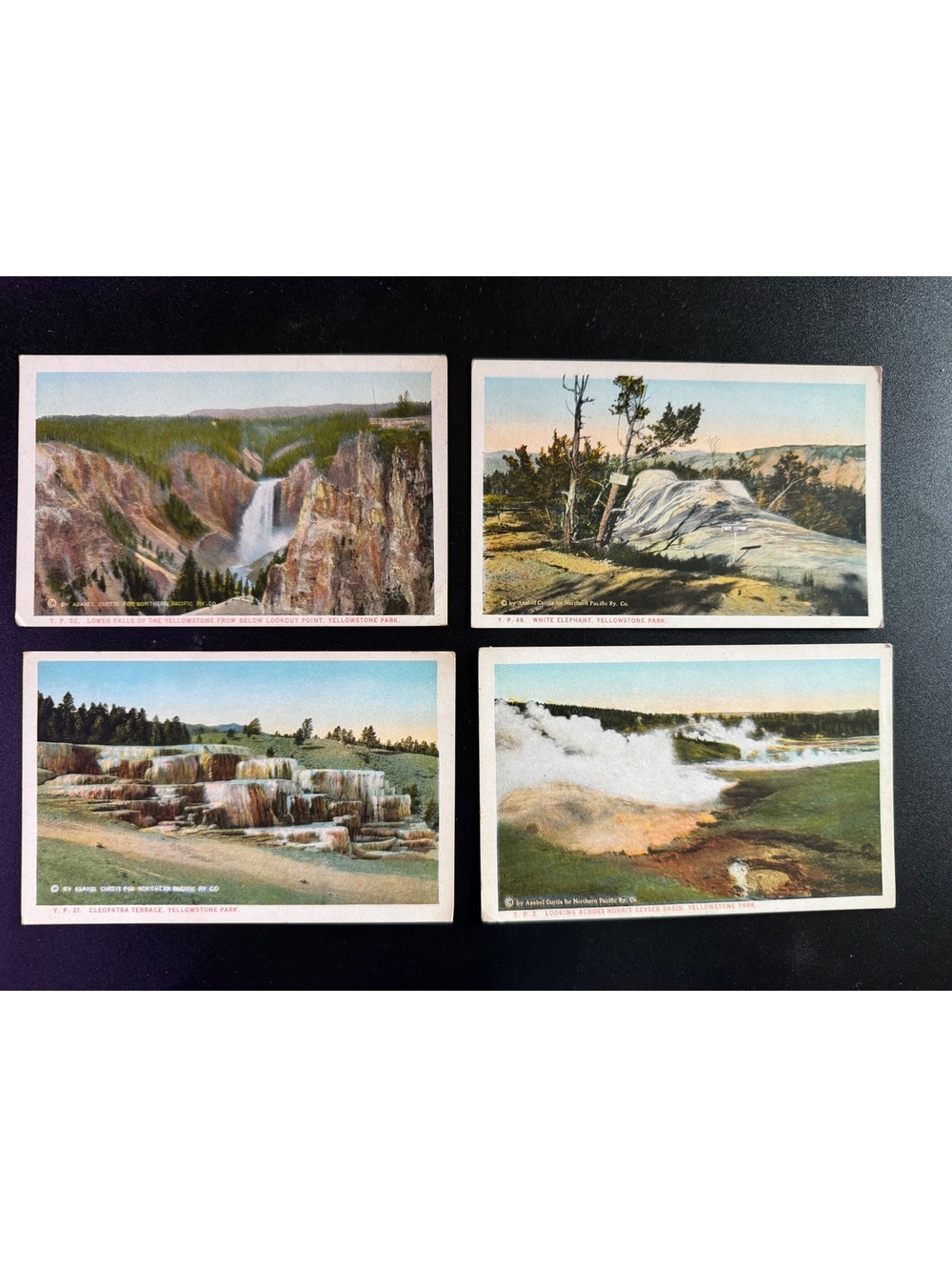 Vintage Yellowstone Park Postcards Set of 4 - Lower Falls, Cleopatra Terrace, &